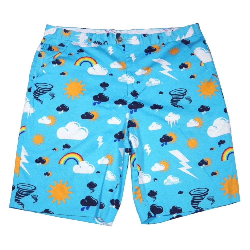 Royal and Awesome Weather Themed Cotton Spandex Golf Shorts Mens Size 40